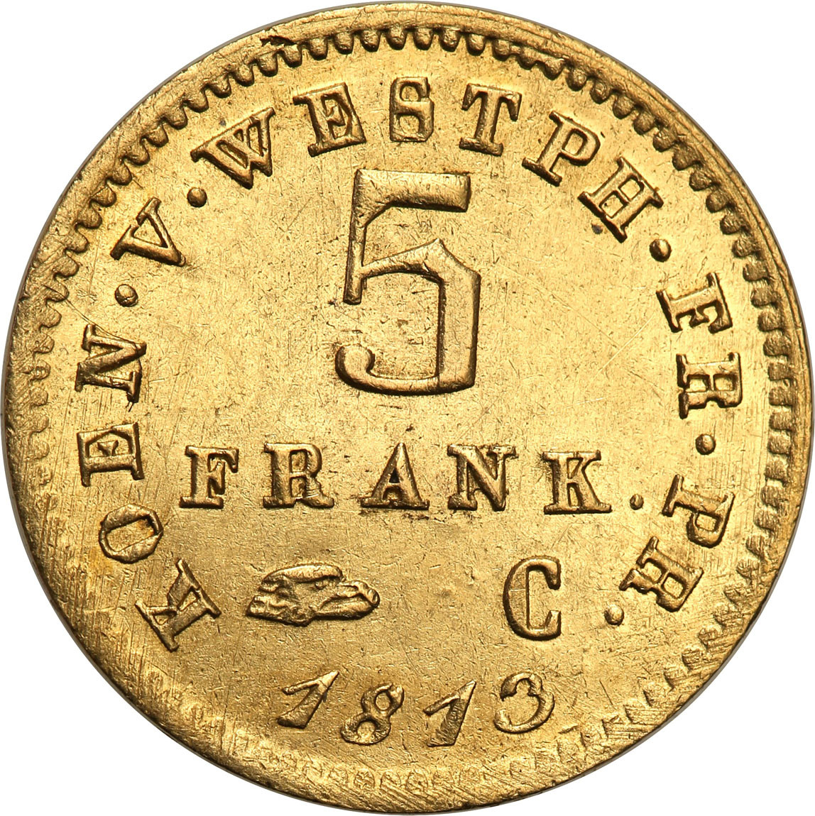 Niemcy, Westfalia. Hieronim Napoleon (1807-1813). 5 franków 1813 C, Cassel - Rzadkie